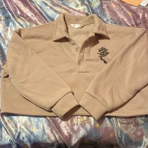 Orange Kiss Fleece Tan Dragon Cropped Pullover